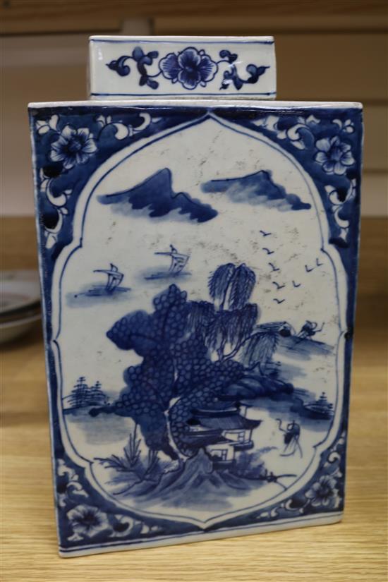 A square blue and white lidded vase height 30cm